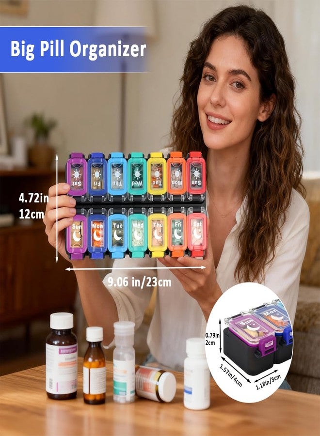 Shintop Weekly Pill Organizer 2 Times a Day, Moisture-Proof Large Vitamin Box 7 Day Secure-Locking Medicine Case with Detachable Rows for Home & Travel (Rainbow) - Image 2